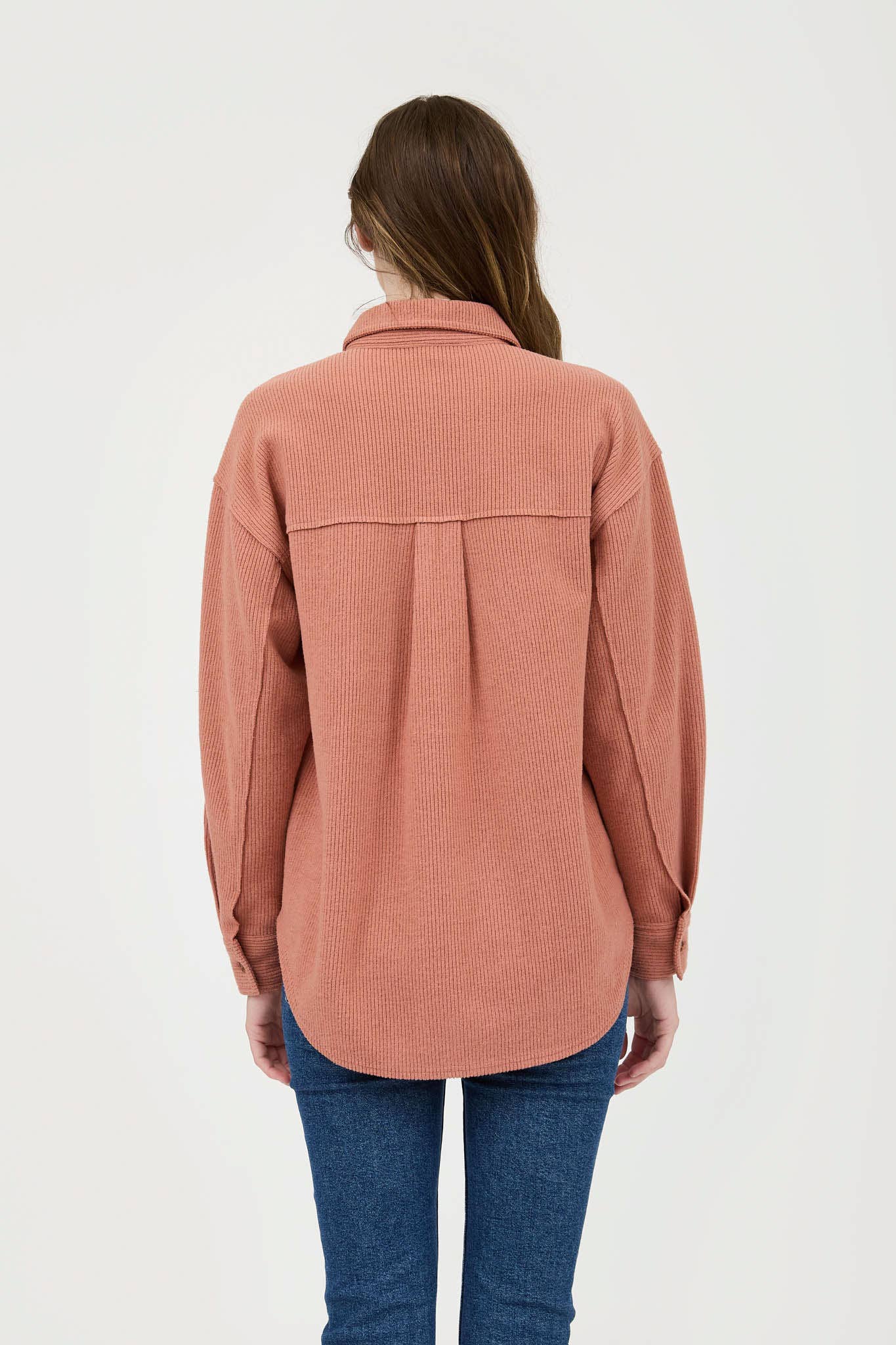 Blu Pepper Rib Knit Exposed Seam Button Up Top