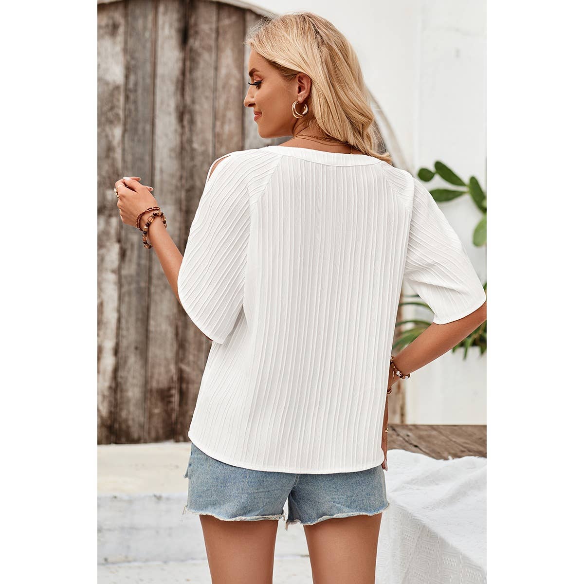 Elings Pleated V Neck Blouse