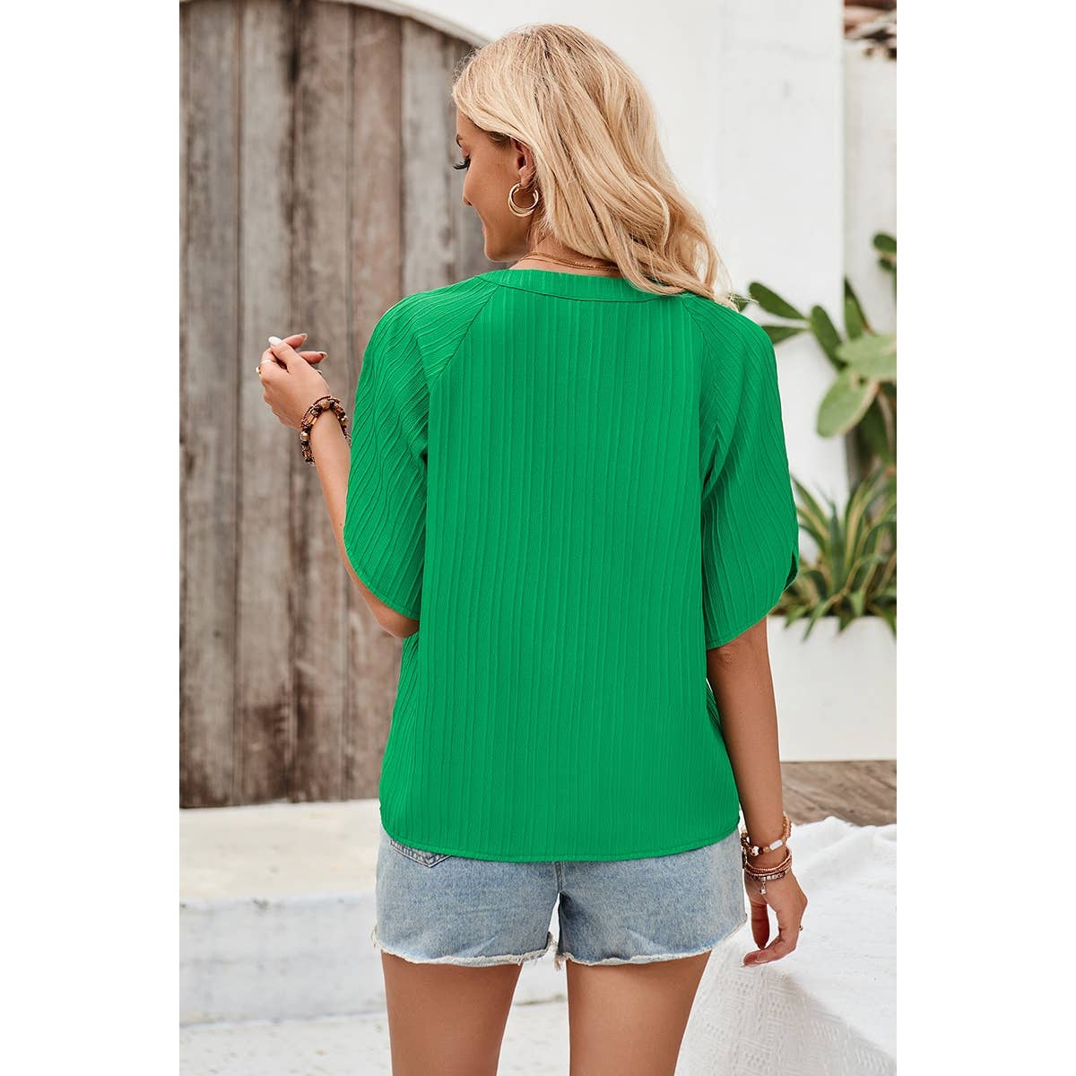 Elings Pleated V Neck Blouse