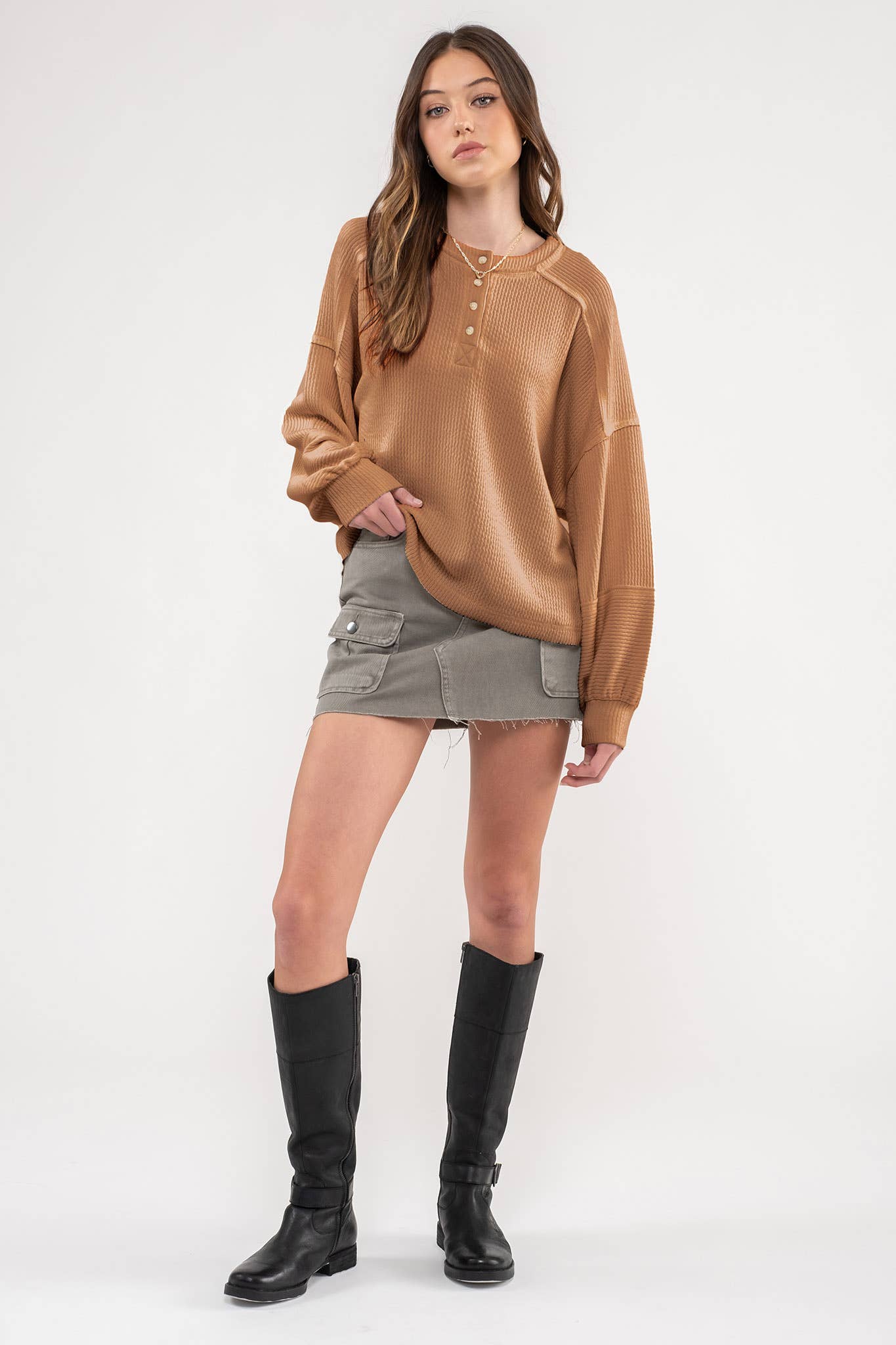 Blu Pepper Relaxed Rib Knit Henley Top