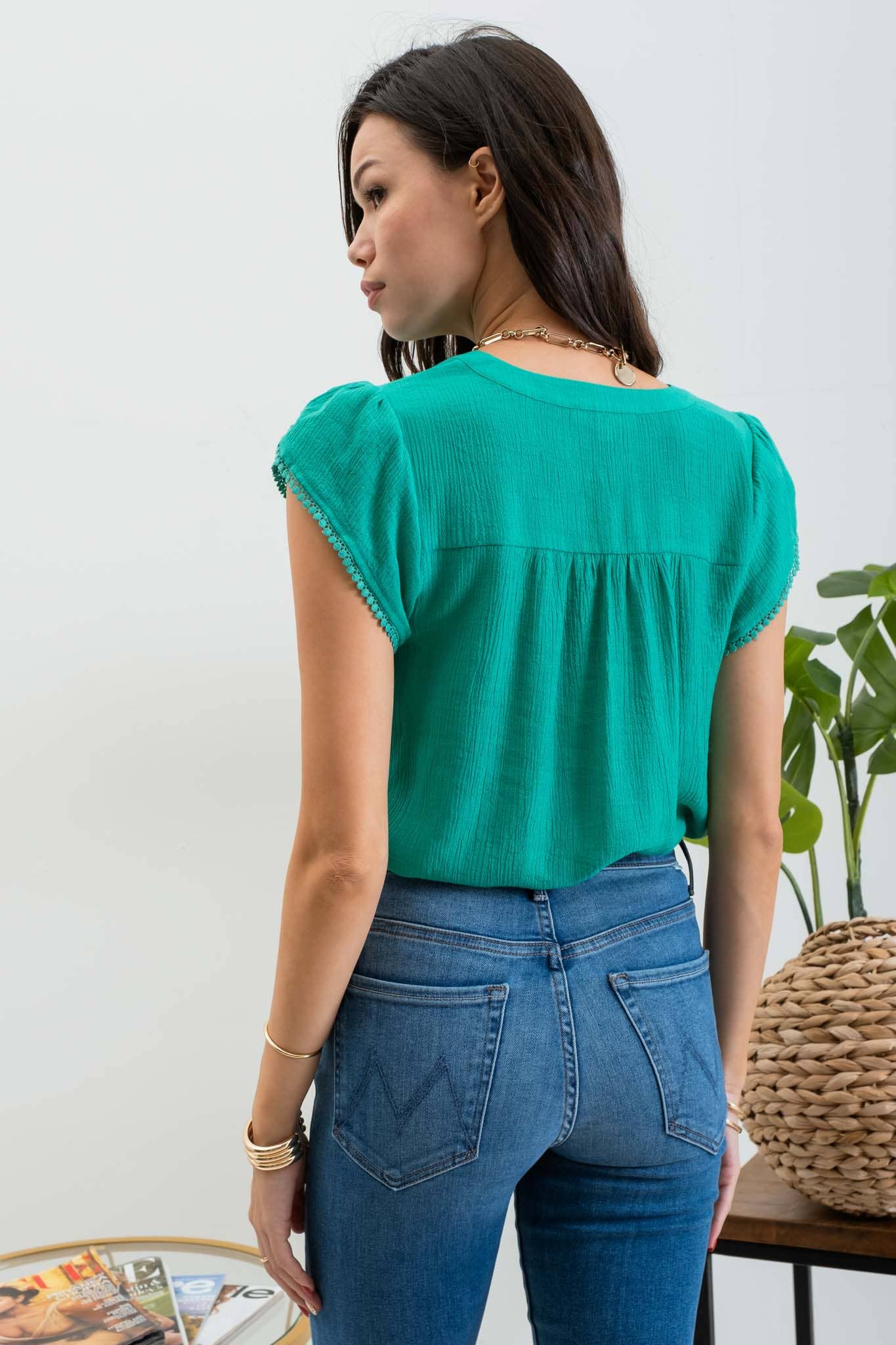 Blu Pepper Tassel Sleeve Blouse