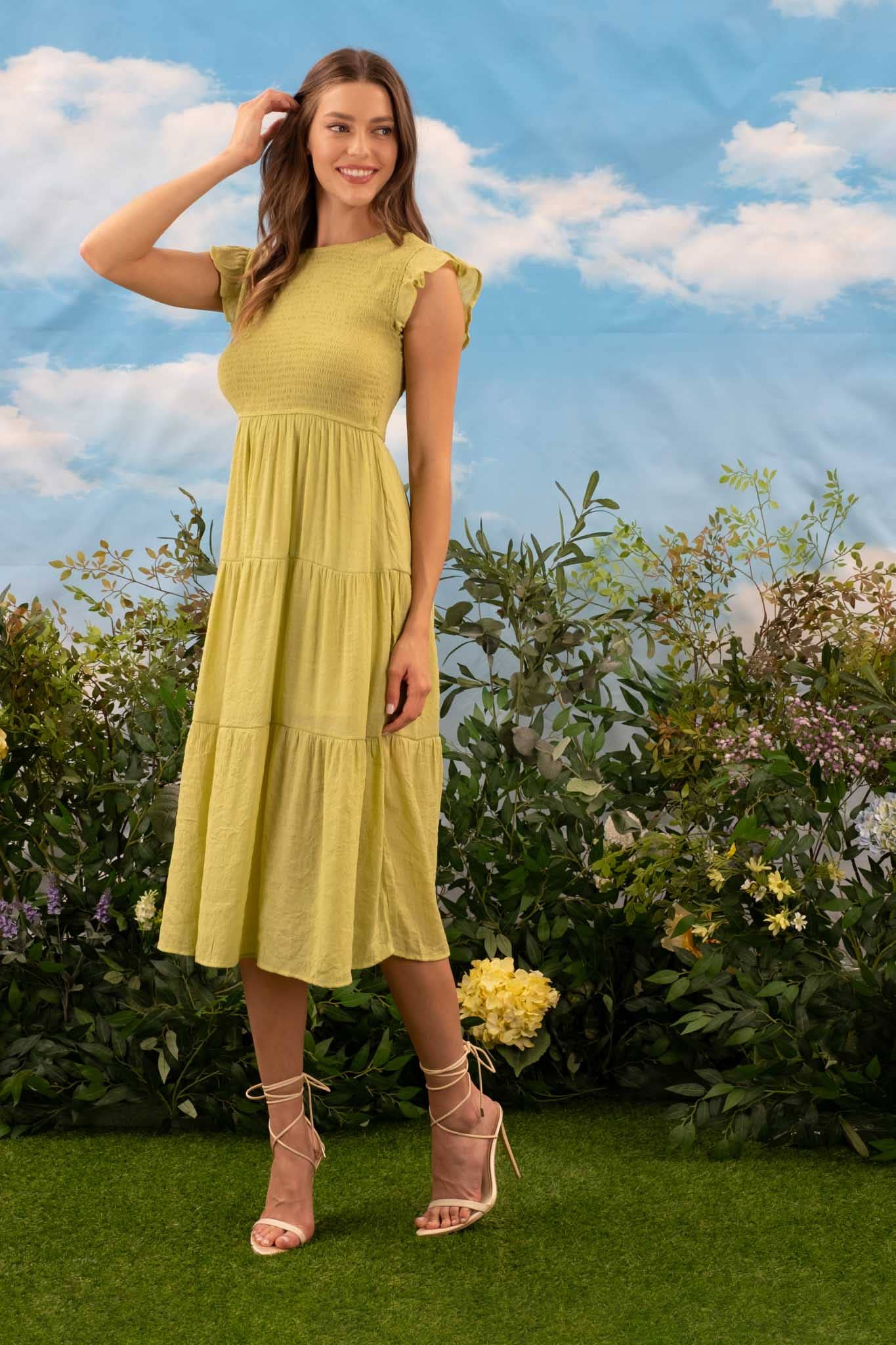 Blu Pepper Smocked Tiered Midi Dress