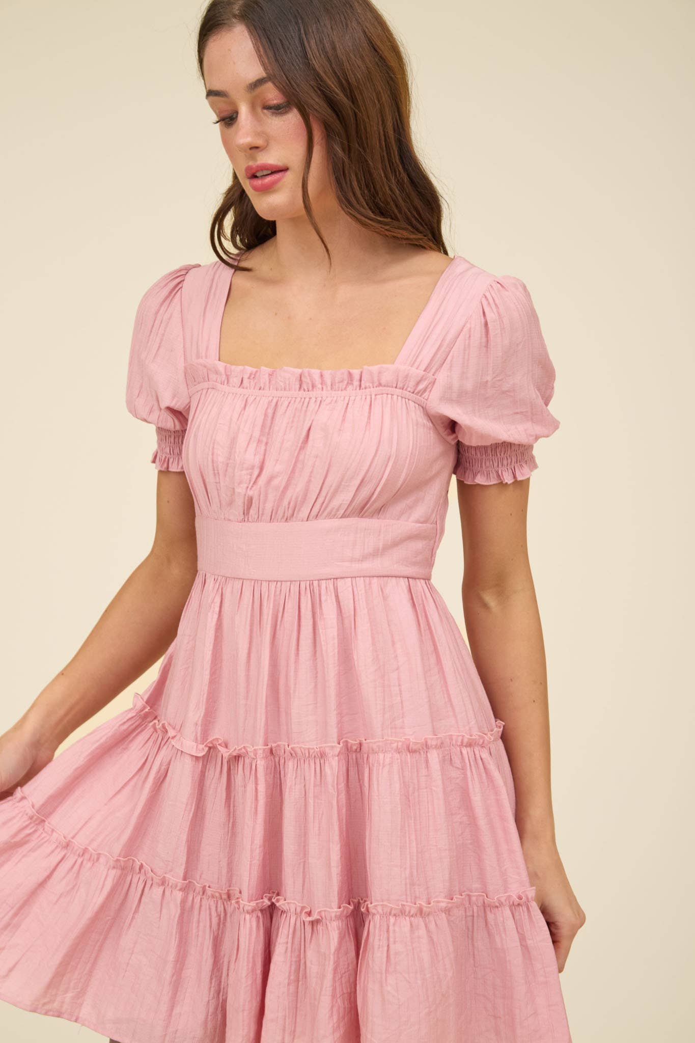 Blu Pepper Square Neck Smocked Tiered Mini Dress