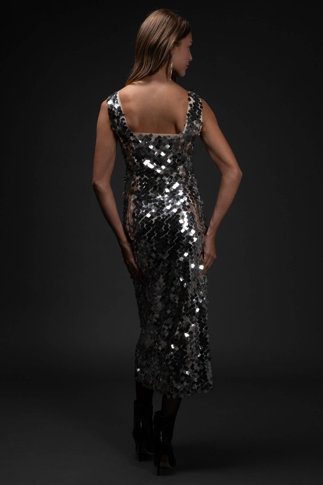 Blu Pepper Side Slit Sequin Midi Dress