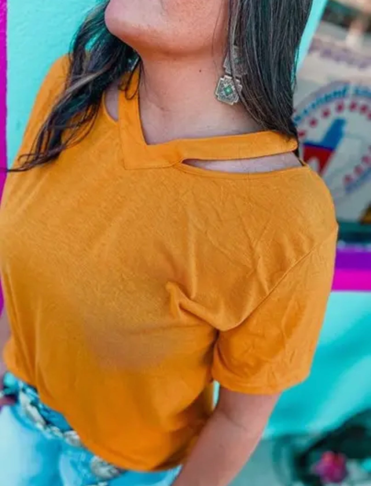 Merigold Kiss Yellow V Neck Cutout Top