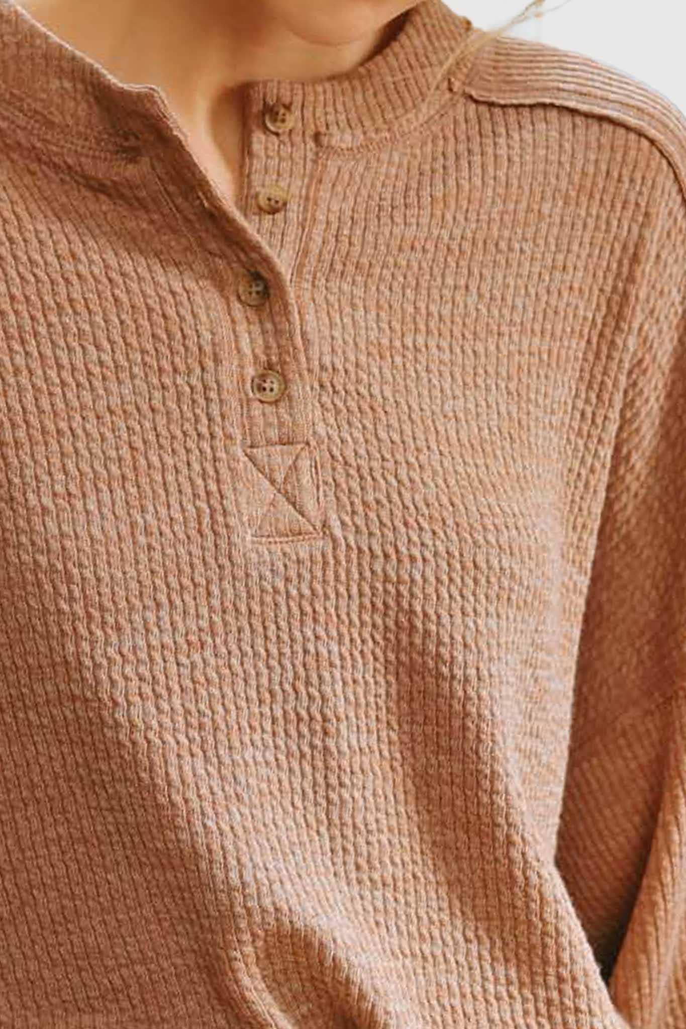 Blu Pepper Relaxed Rib Knit Henley Top