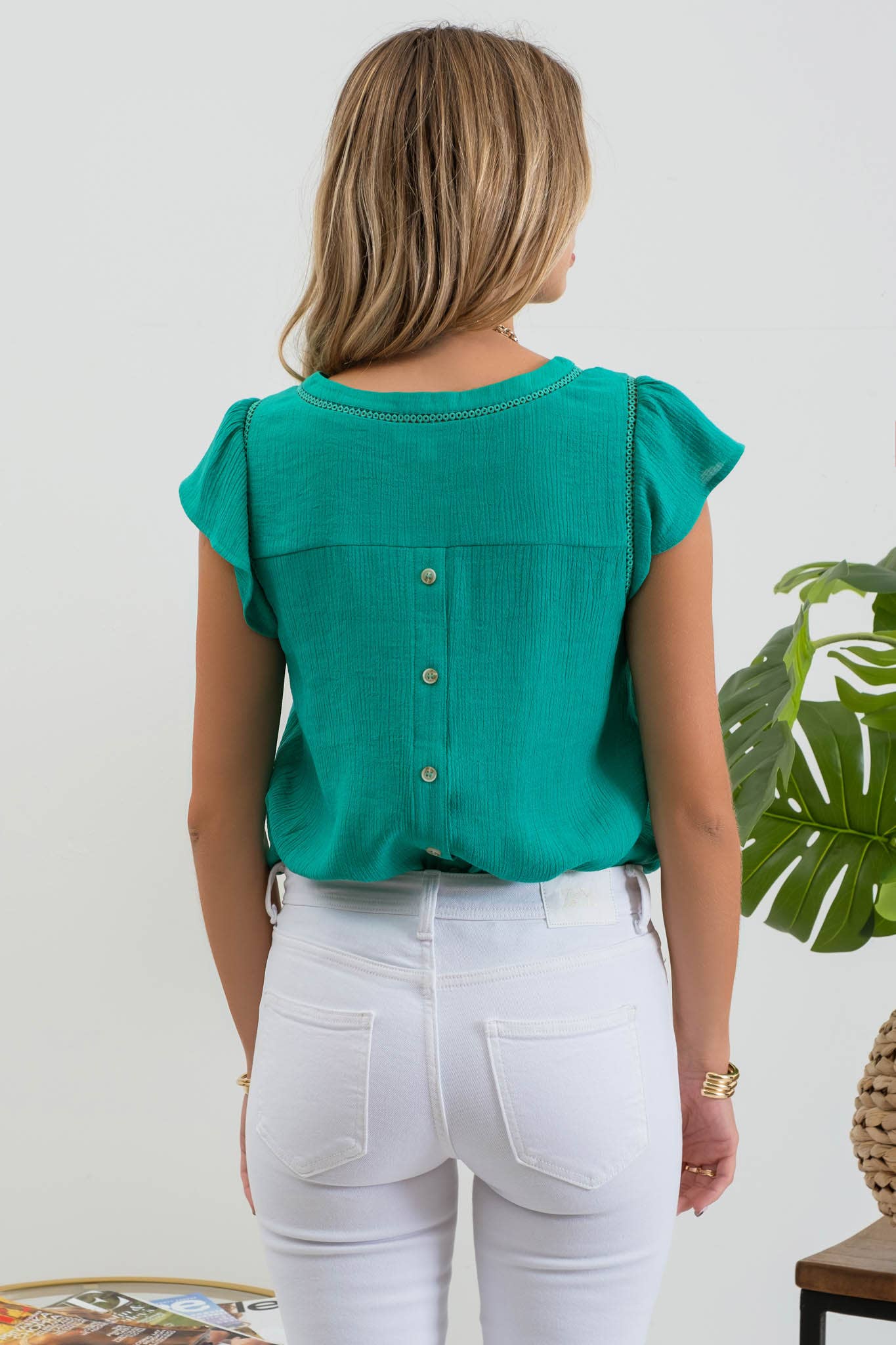 Mine Tulip Sleeve Back Button Shirt
