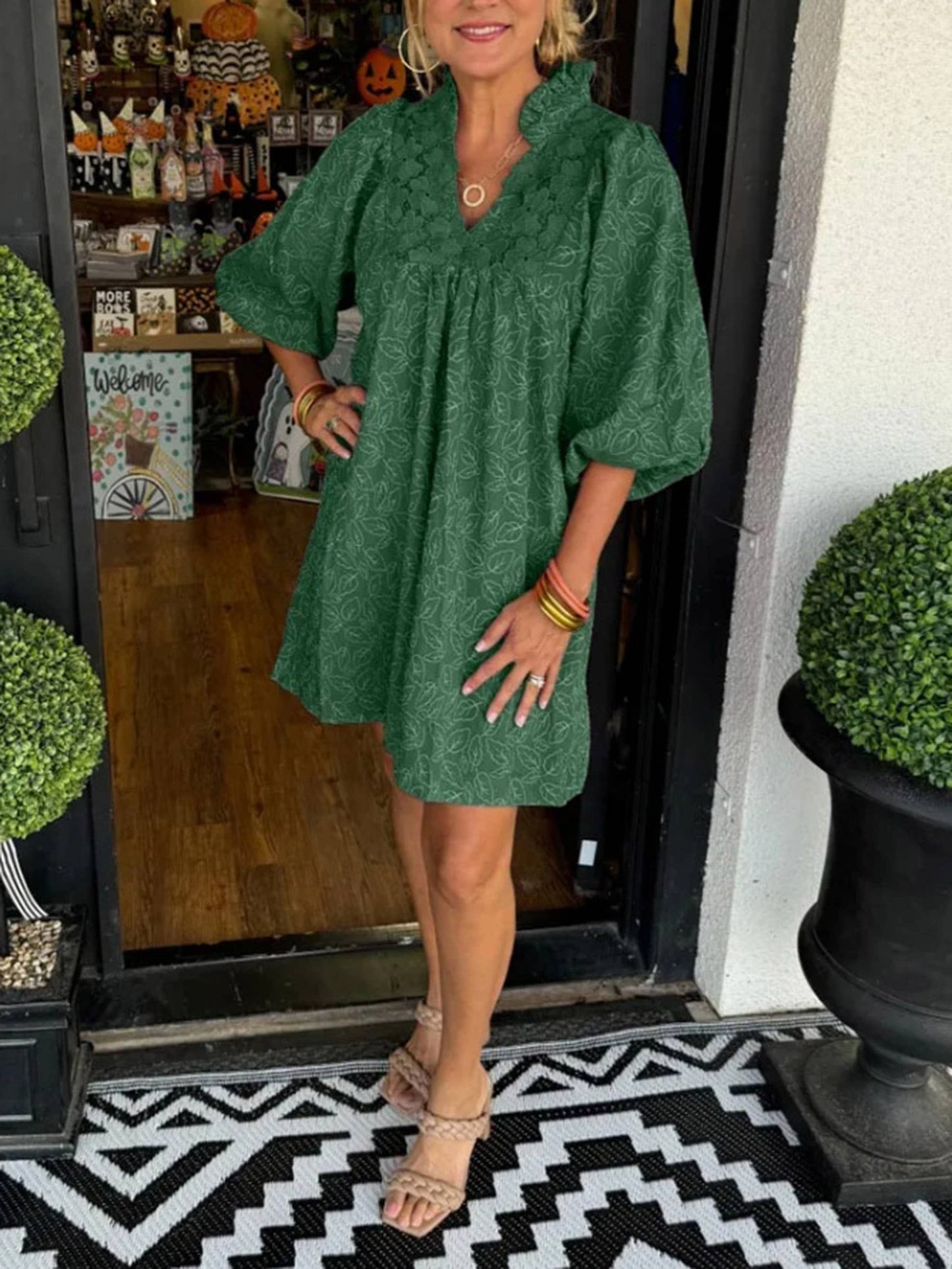V-neck Lace Patchwork Dress (Green)