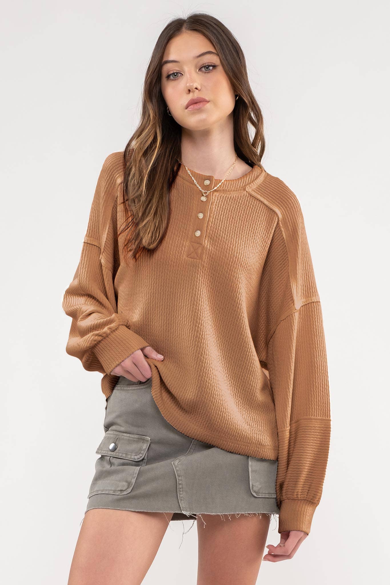 Blu Pepper Relaxed Rib Knit Henley Top