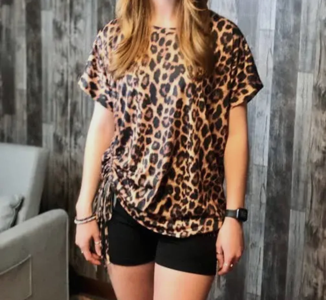 Leopard Side Gather Marigold Kiss Top