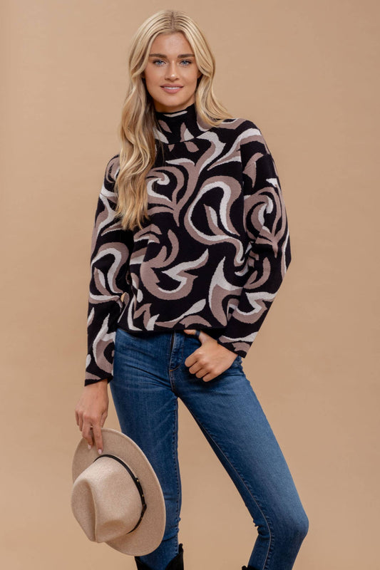 Blu Pepper Marble Turtleneck Knit Sweater