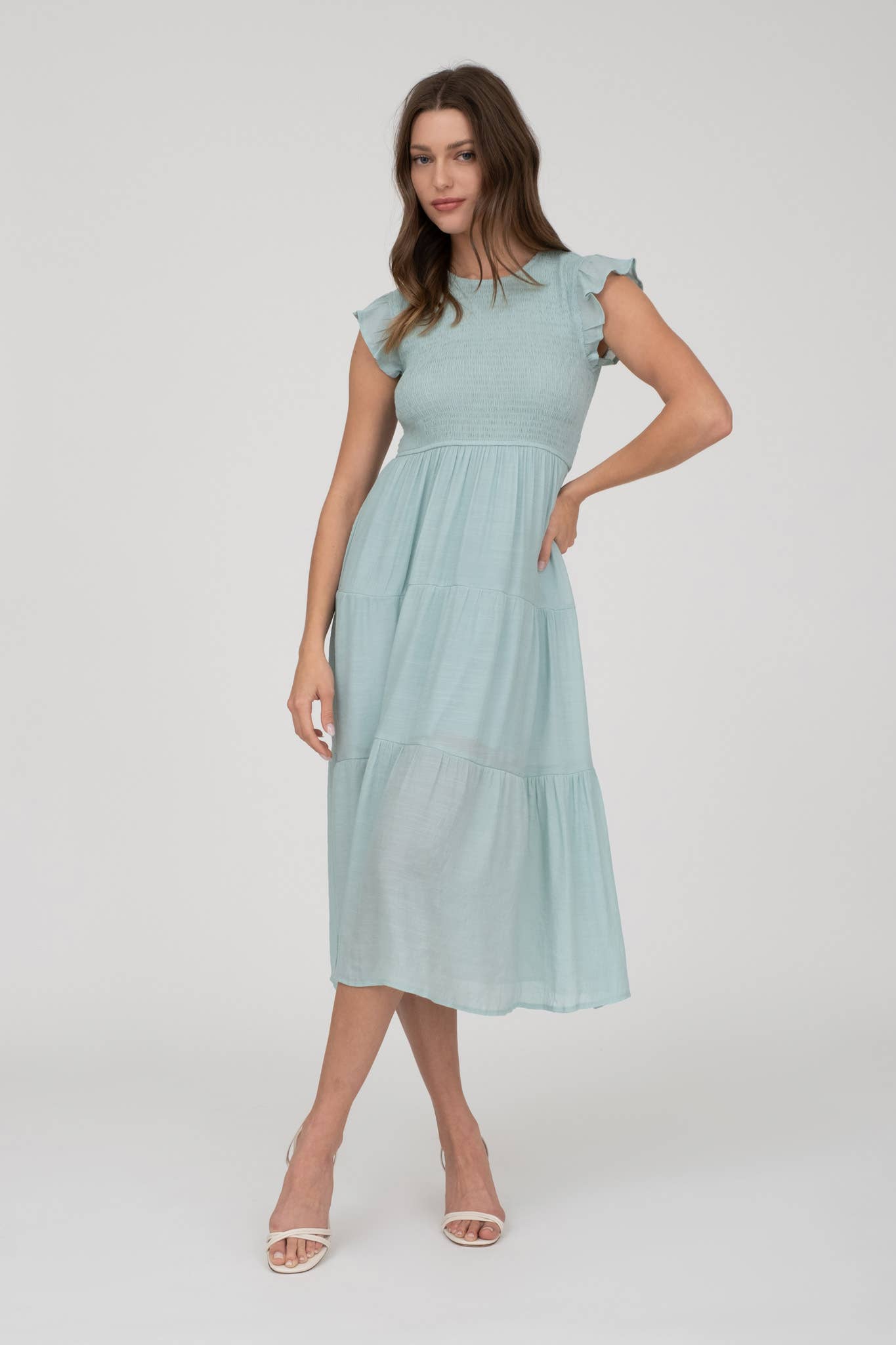 Blu Pepper Smocked Tiered Midi Dress
