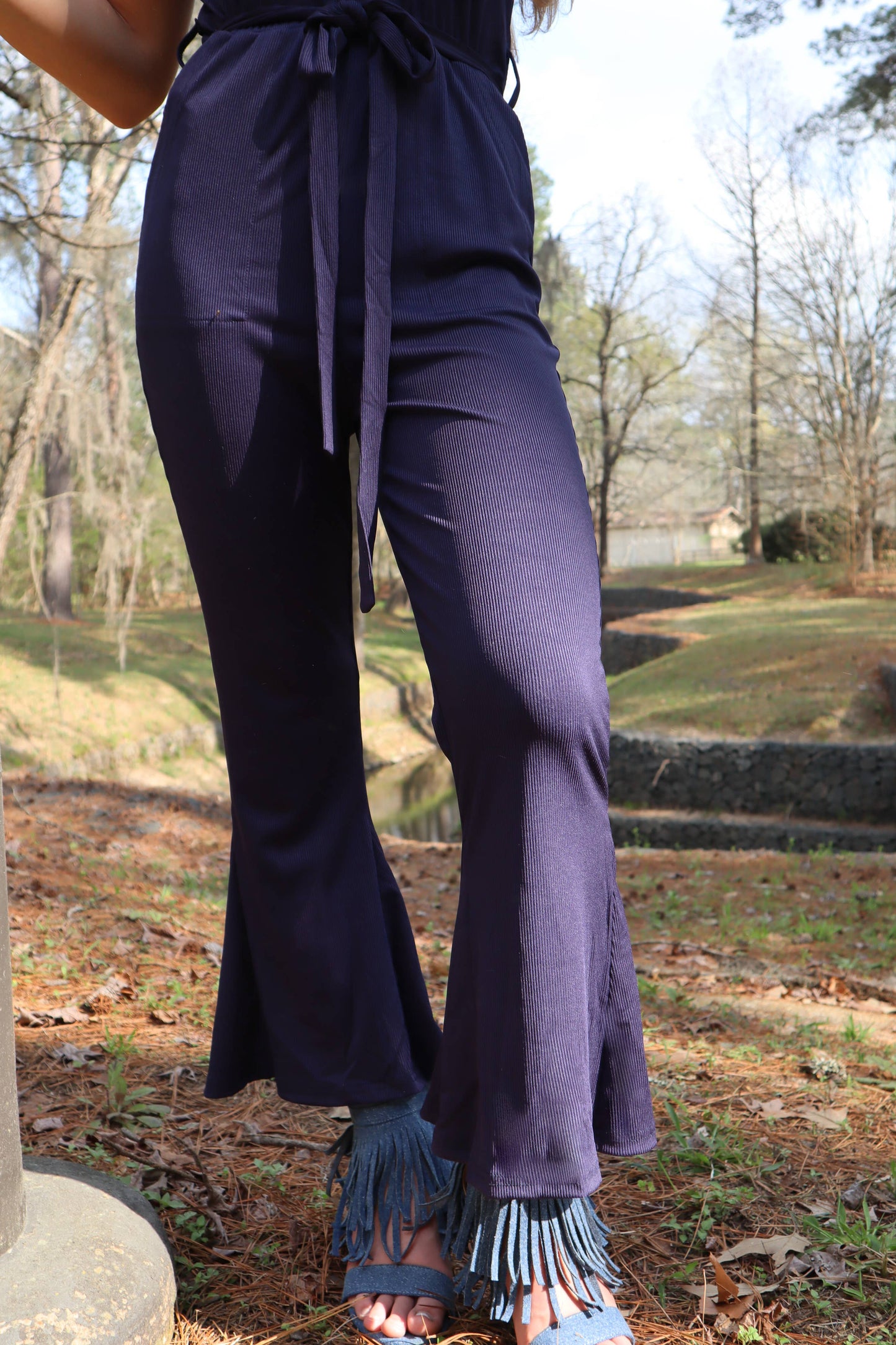 Merigold Kiss Jewel Flare Leg Ribbed Jumpsuit