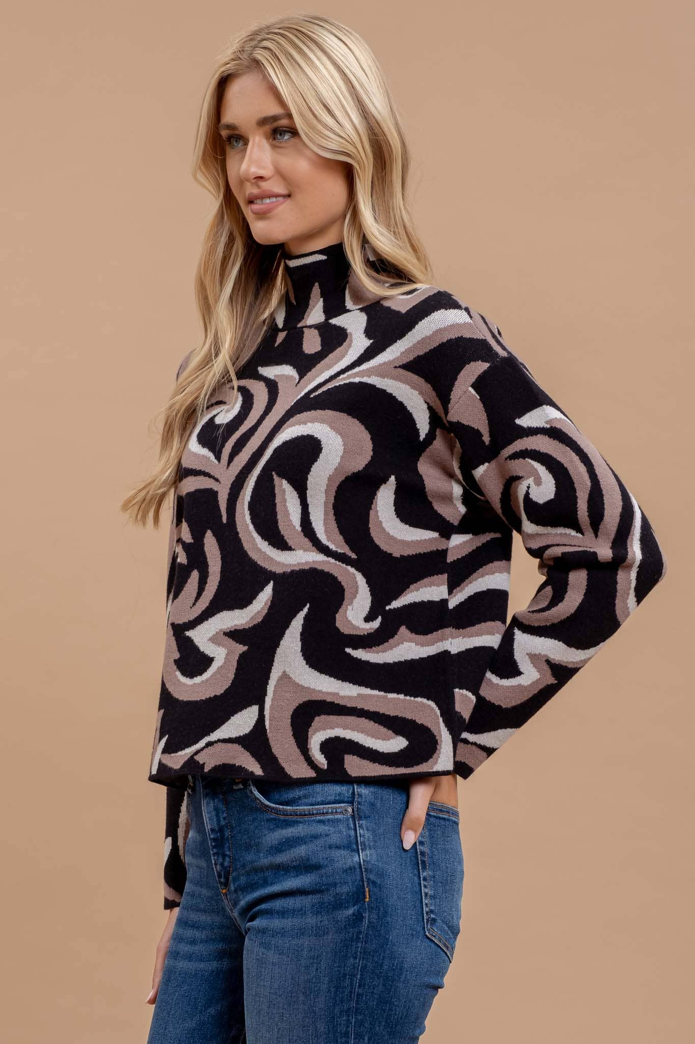 Blu Pepper Marble Turtleneck Knit Sweater
