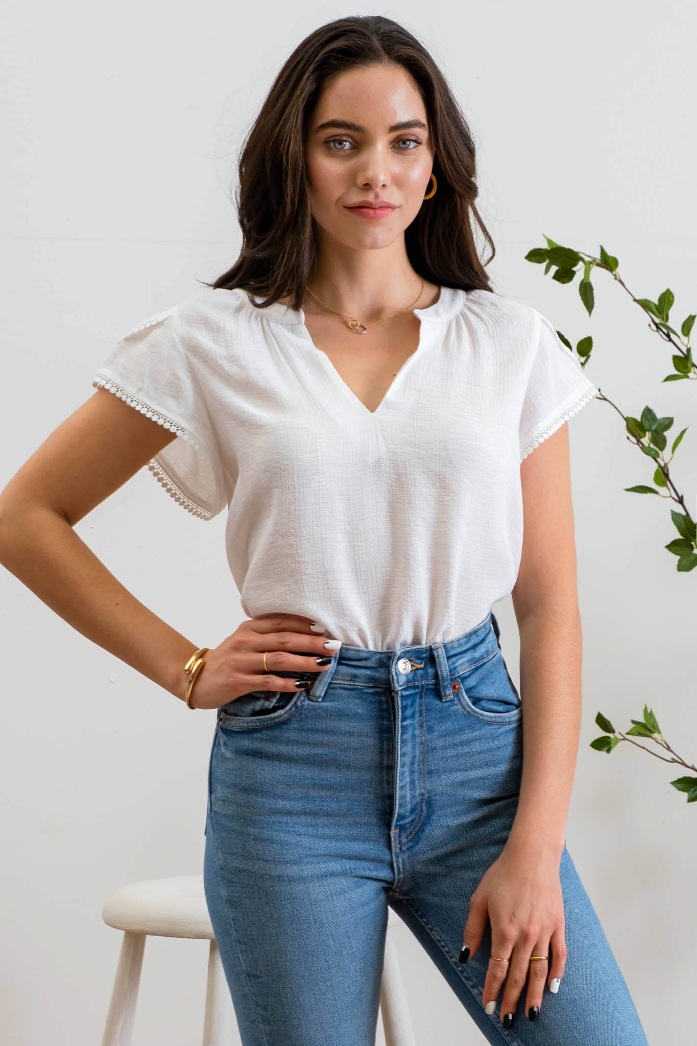 Blu Pepper Tassel Sleeve Blouse