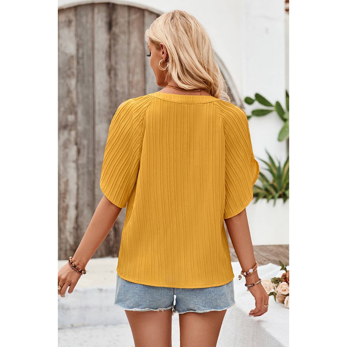Elings Pleated V Neck Blouse