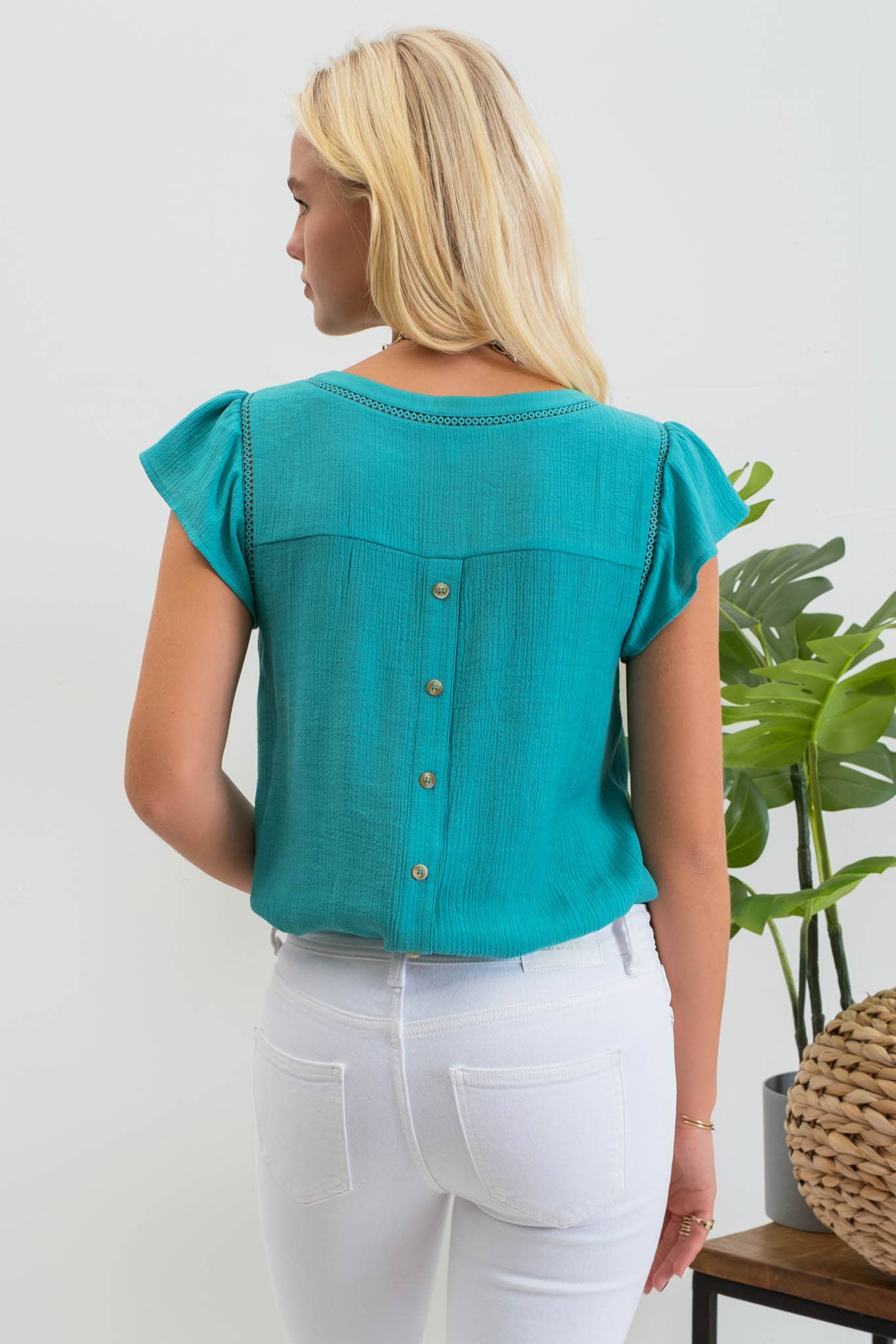 Mine Tulip Sleeve Back Button Shirt