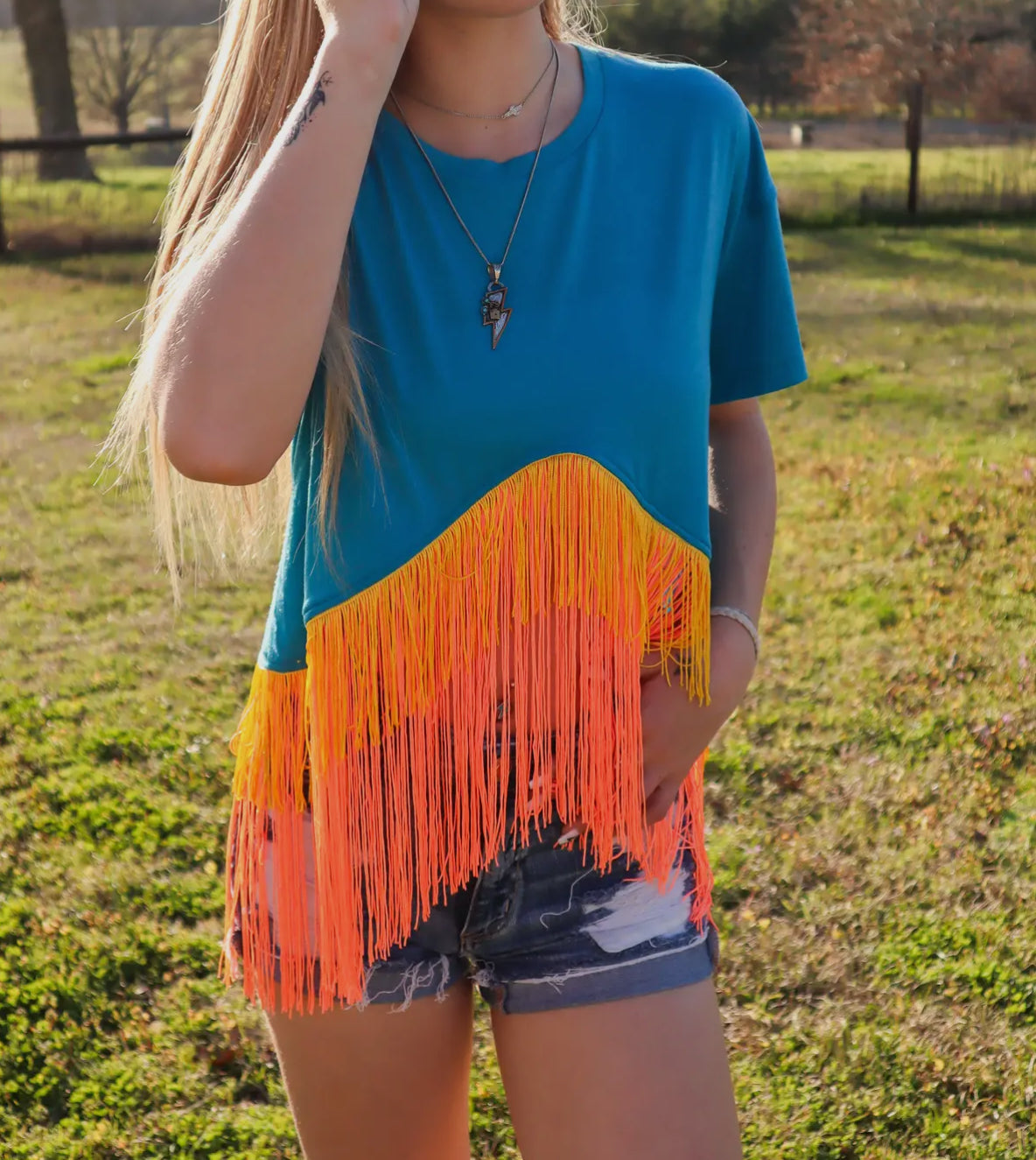 Merigold Kiss Blue Fringe Top