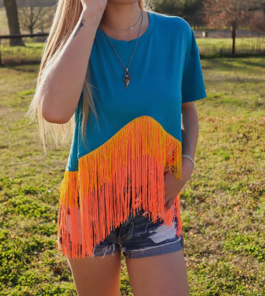 Merigold Kiss Blue Fringe Top