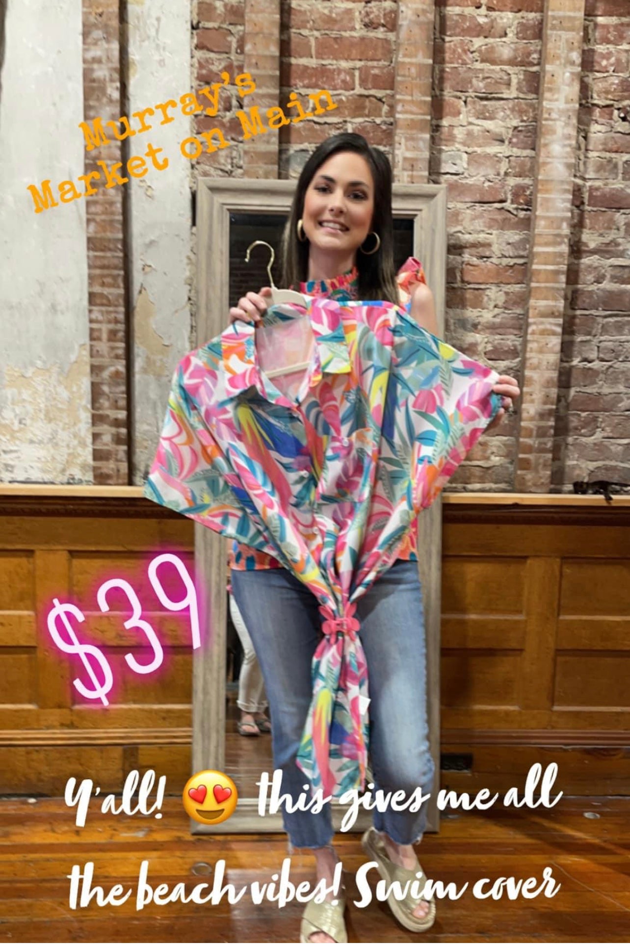 Tropical Button Down Beach Cover Up