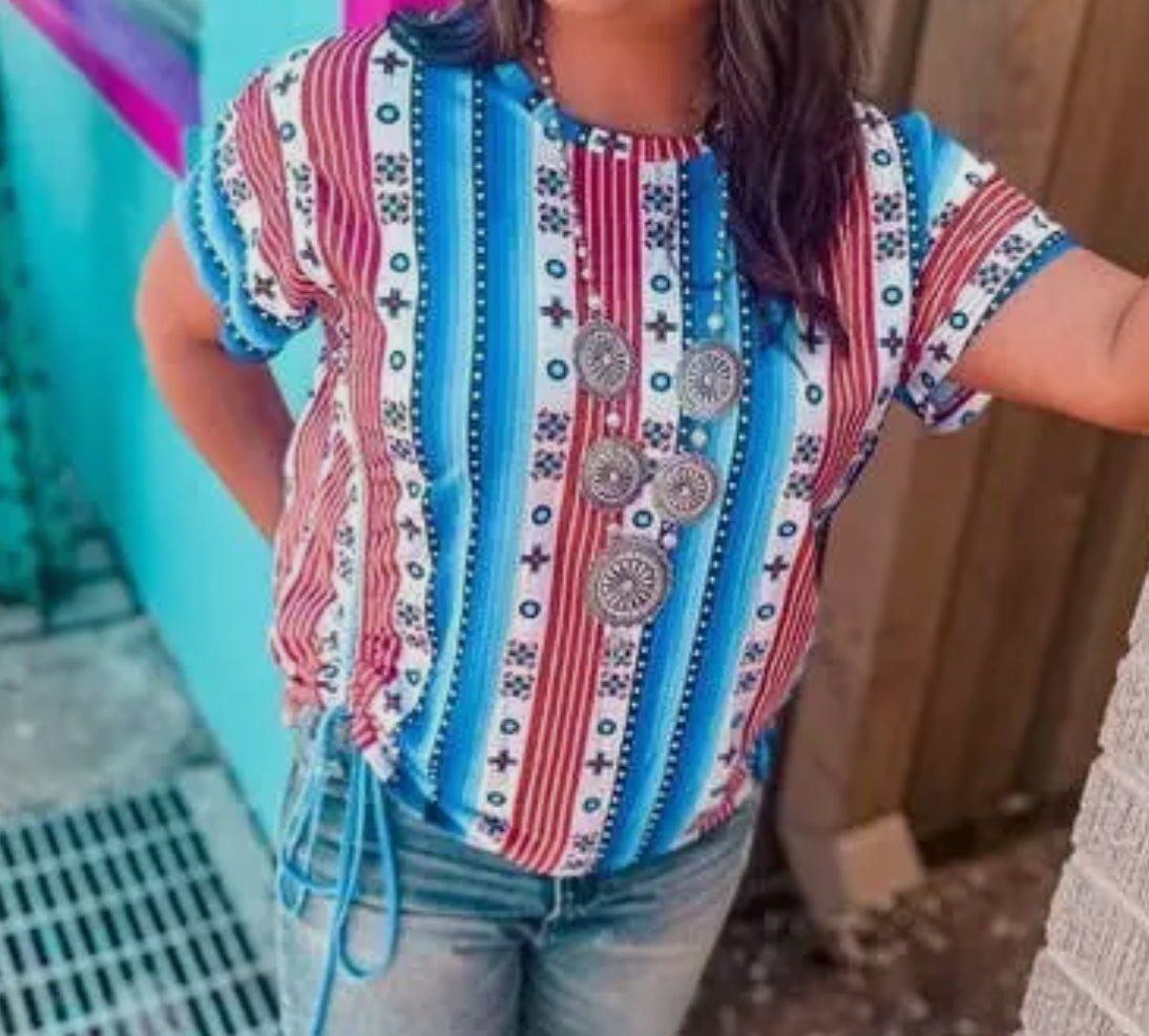 Stripe Red/White/Blue Merigold Kiss Side Gather Top