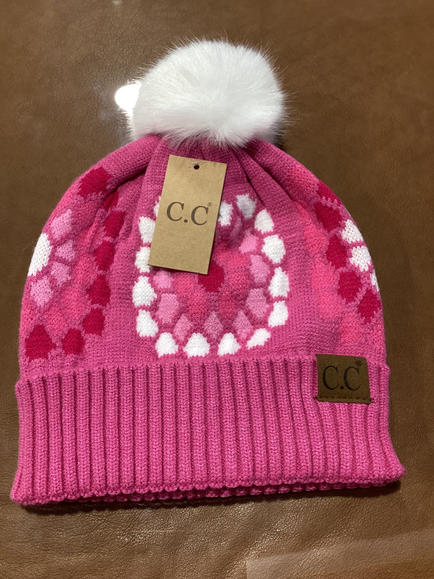 Flower Pattern Pom CC Beanie