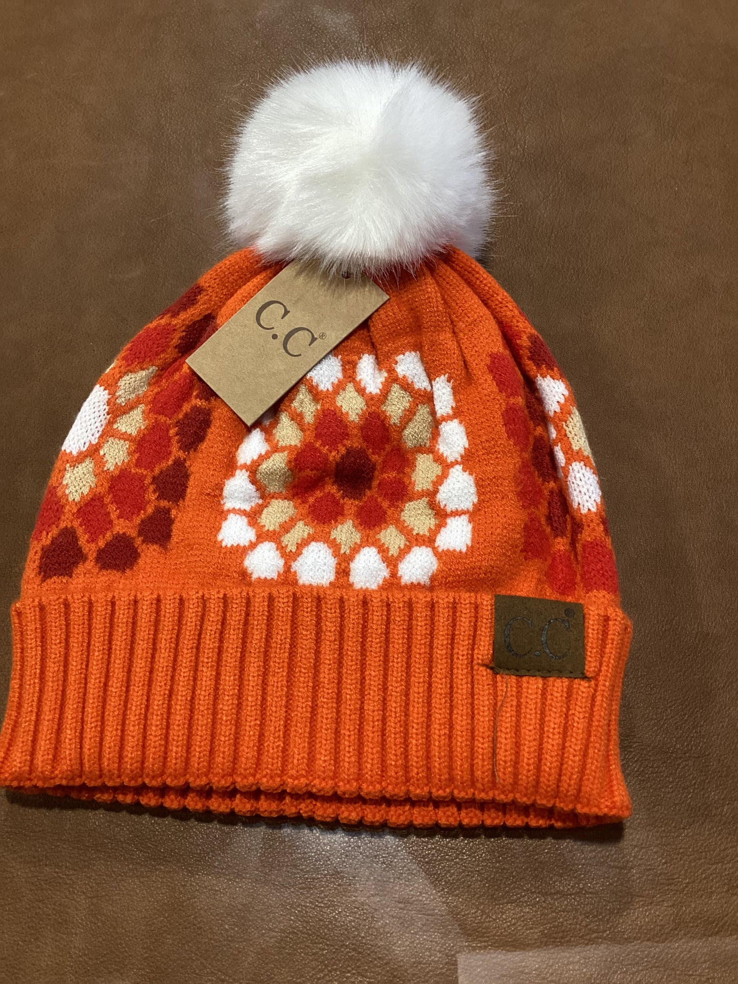 Flower Pattern Pom CC Beanie