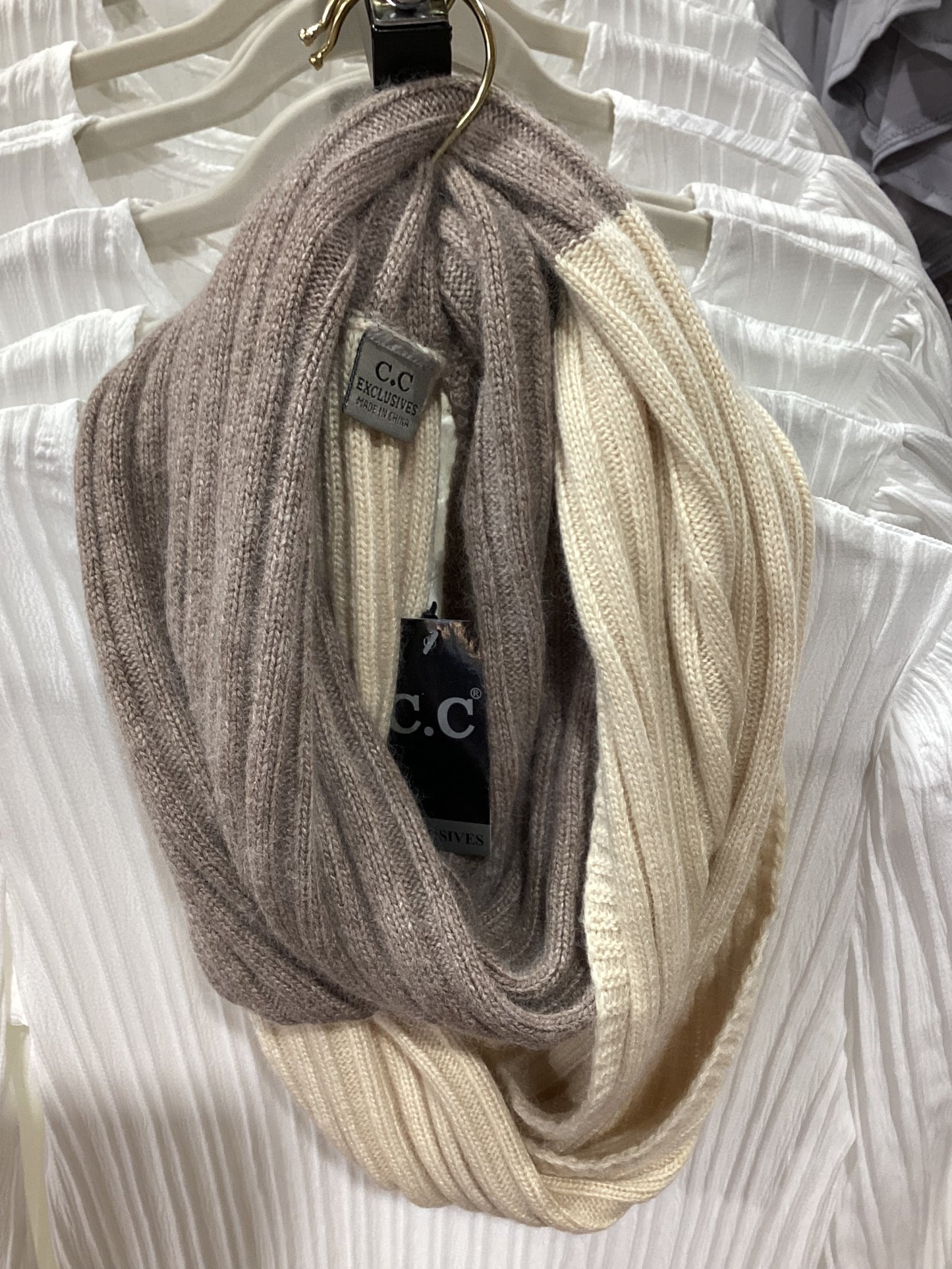 CC Two-Toned Ribbed Knit Infinity Scarf