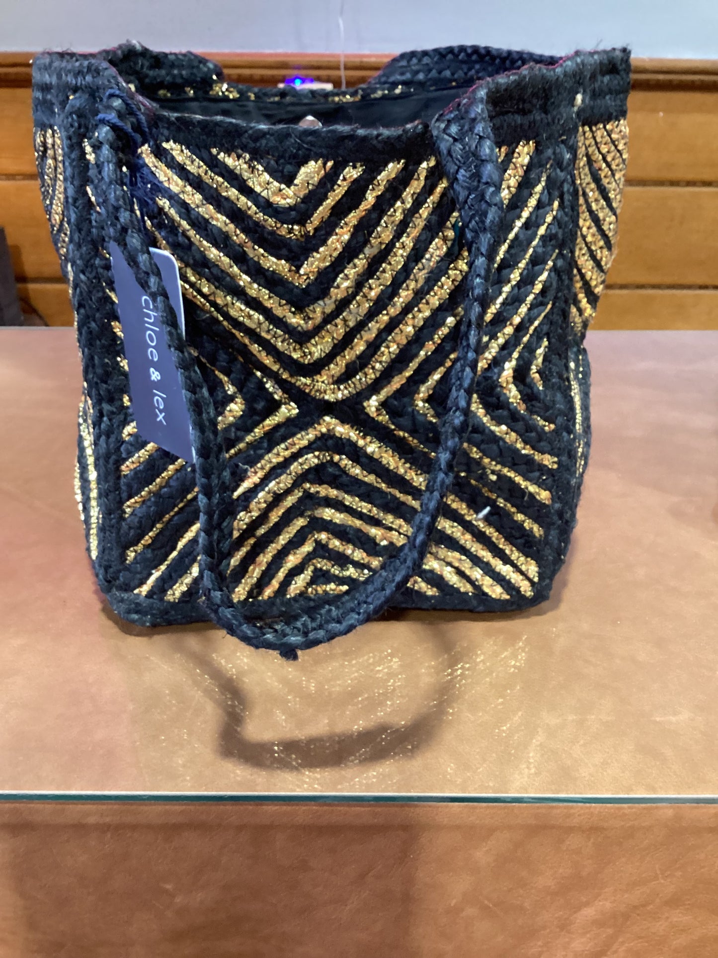 Chloe & Lex Black & Jute Gold Shimmer Tote