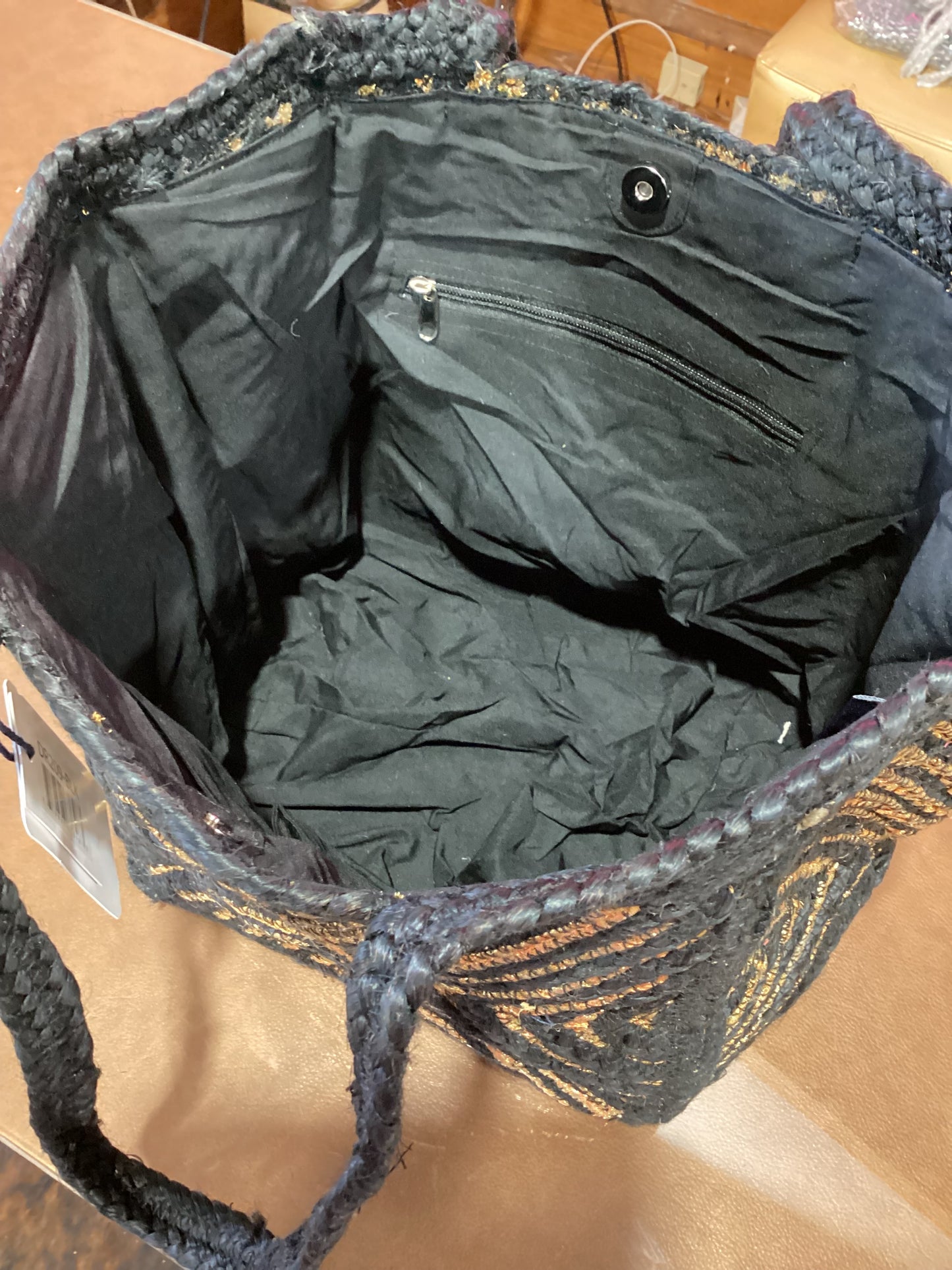 Chloe & Lex Black & Jute Gold Shimmer Tote