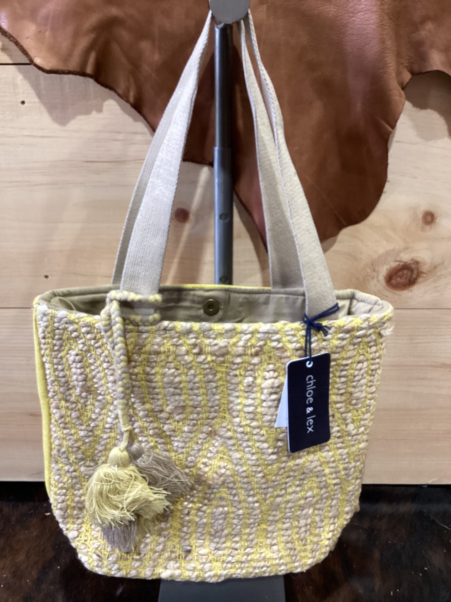 Chloe & Lex Jute Yellow Tote Bag