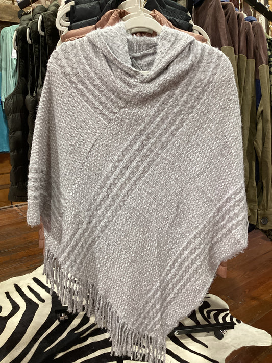 Chloe & Lex Fringed Grey Hooded Poncho