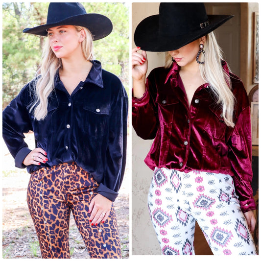 Merigold Kiss Velvet Snap Front Shacket