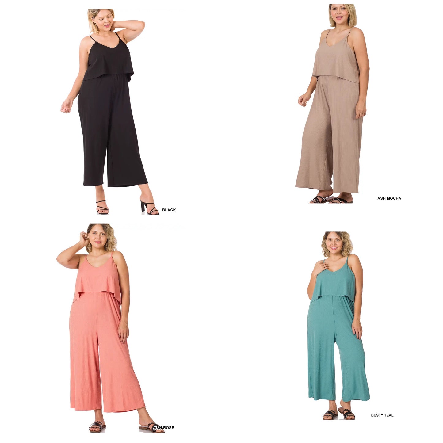 Plus Size Double Layer Ribbed Jumpsuit