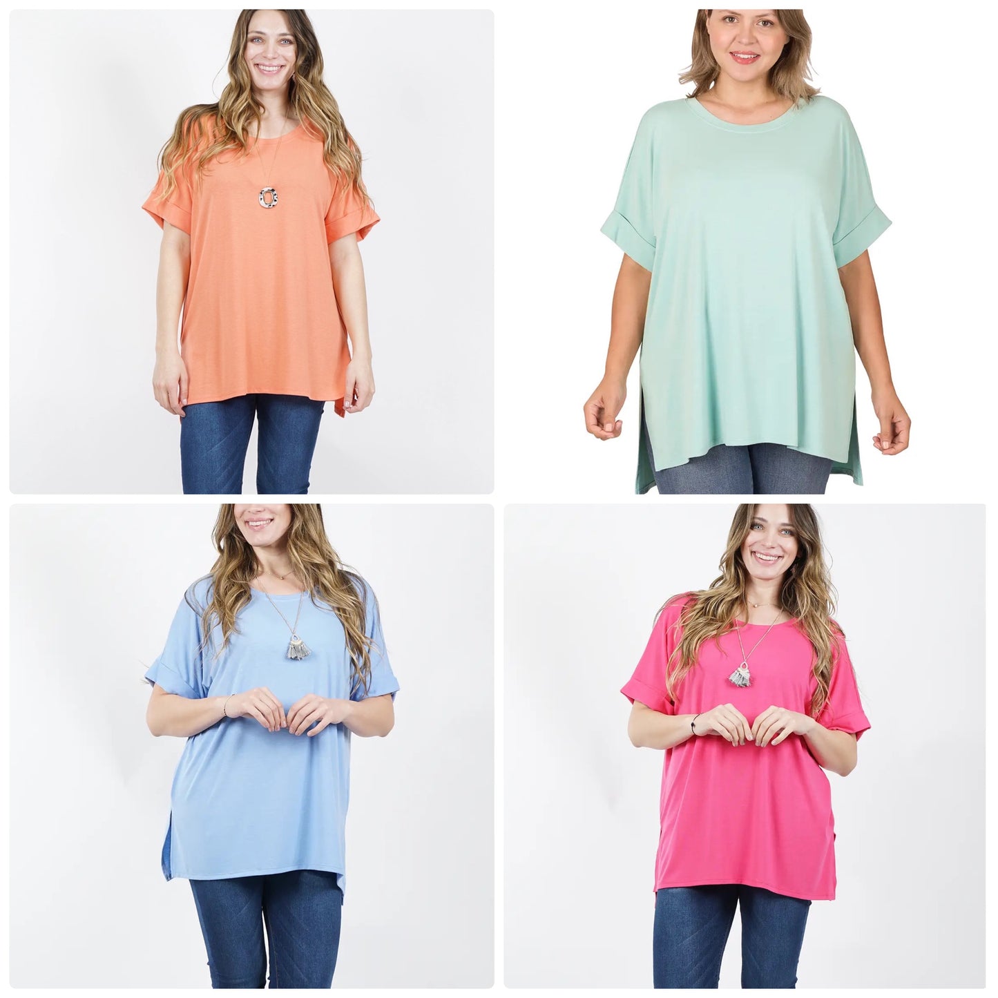 Zenana Plus Round Neck Side Slit Tunic