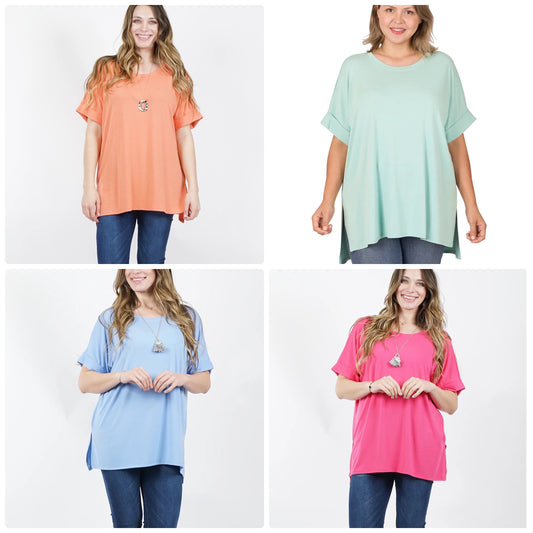 Zenana Plus Round Neck Side Slit Tunic