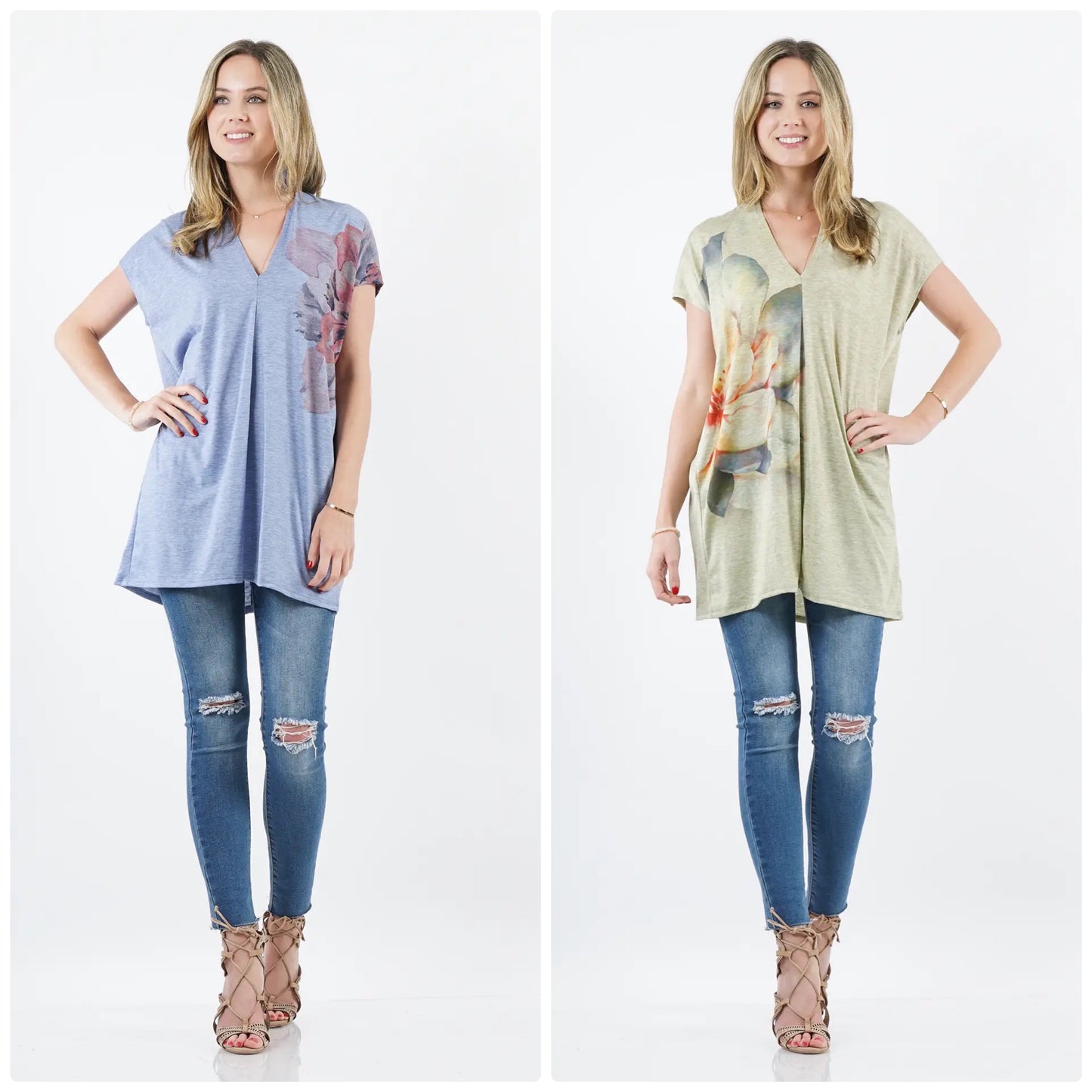 42Pops Flower Sublimation V Neck Tunic
