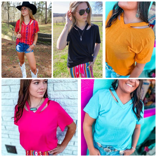 Merigold Kiss Cutout V-Neck Shirt