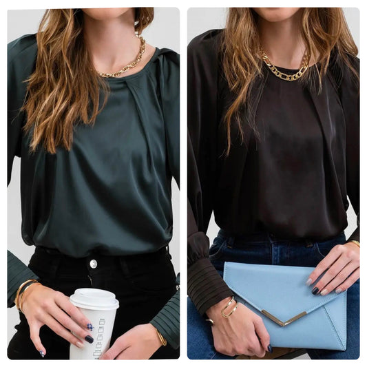 Blu Pepper Silk Long Sleeve Bishop Top