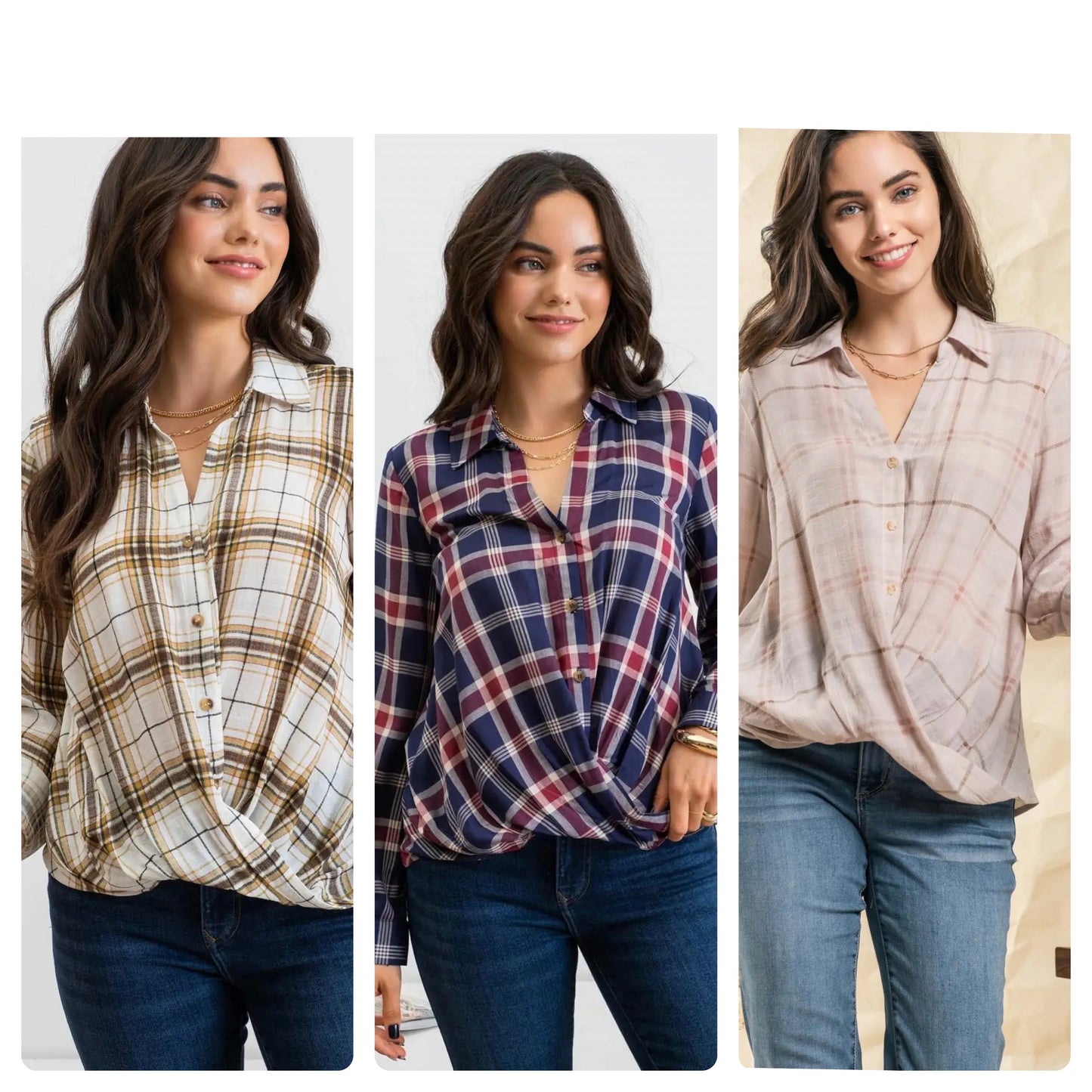 Blu Pepper Plaid Wrap Button Down Shirt