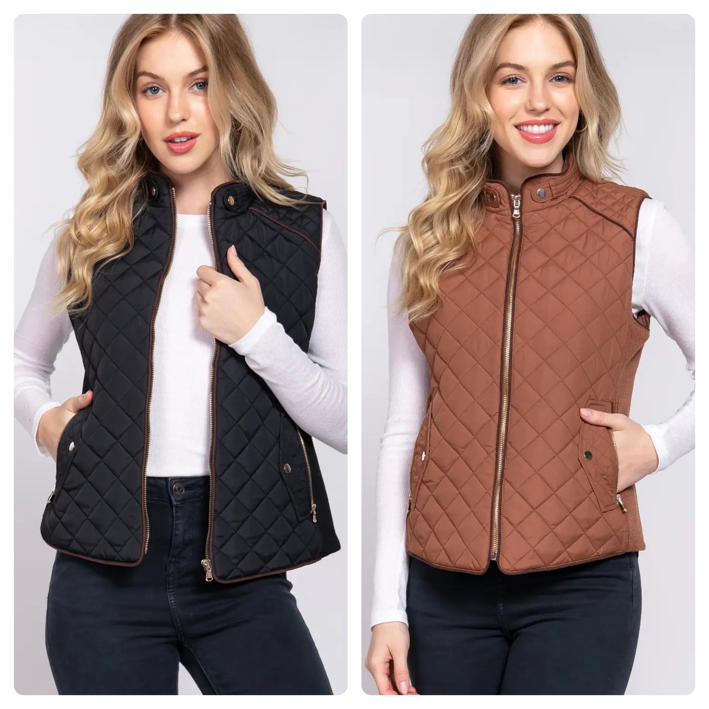 Slim Fit Suede Piping Quilted Padded Vest