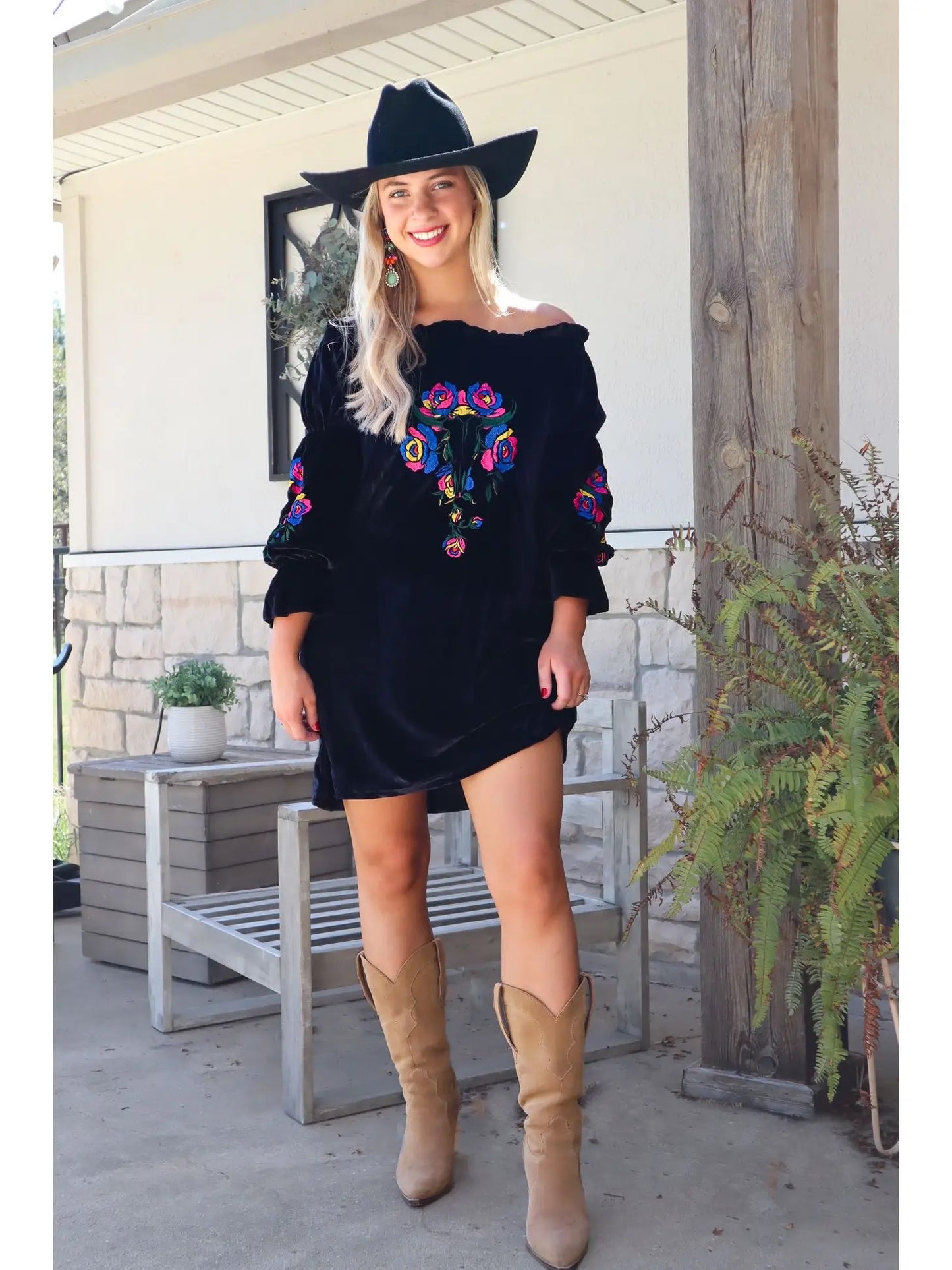 Embroidered Velvet Tunic Dress
