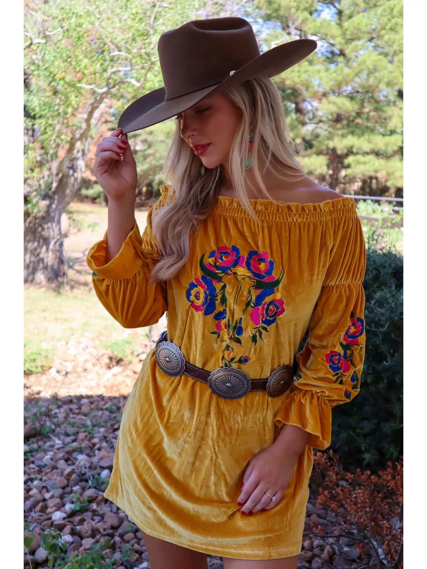Embroidered Velvet Tunic Dress