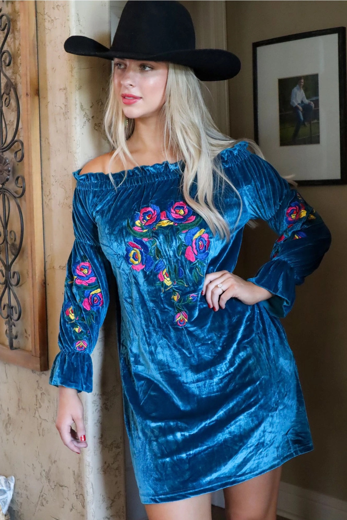 Embroidered Velvet Tunic Dress