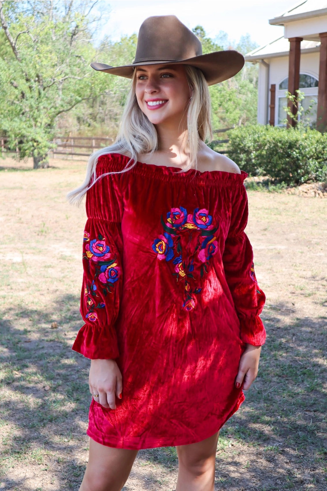 Embroidered Velvet Tunic Dress