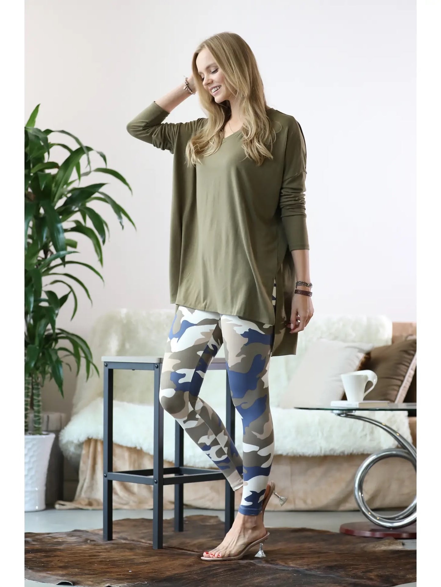Zenana Long Sleeve V Neck Side Slit Hi-Low Hem Top