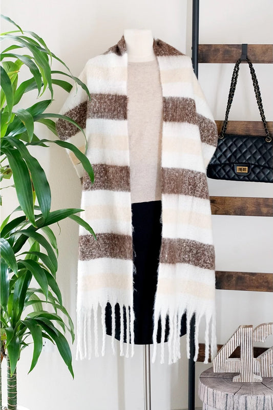 Striped Long Length Scarf with Fringe