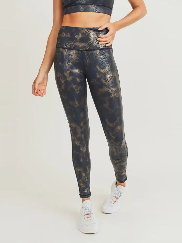 Mono B Black Gold Snake Foil Print Leggings