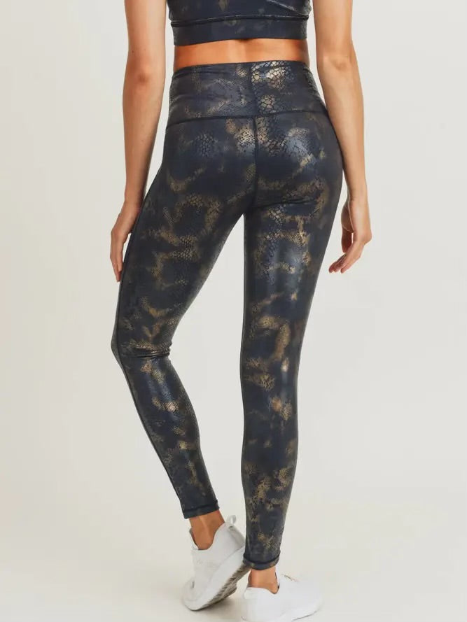 Mono B Black Gold Snake Foil Print Leggings