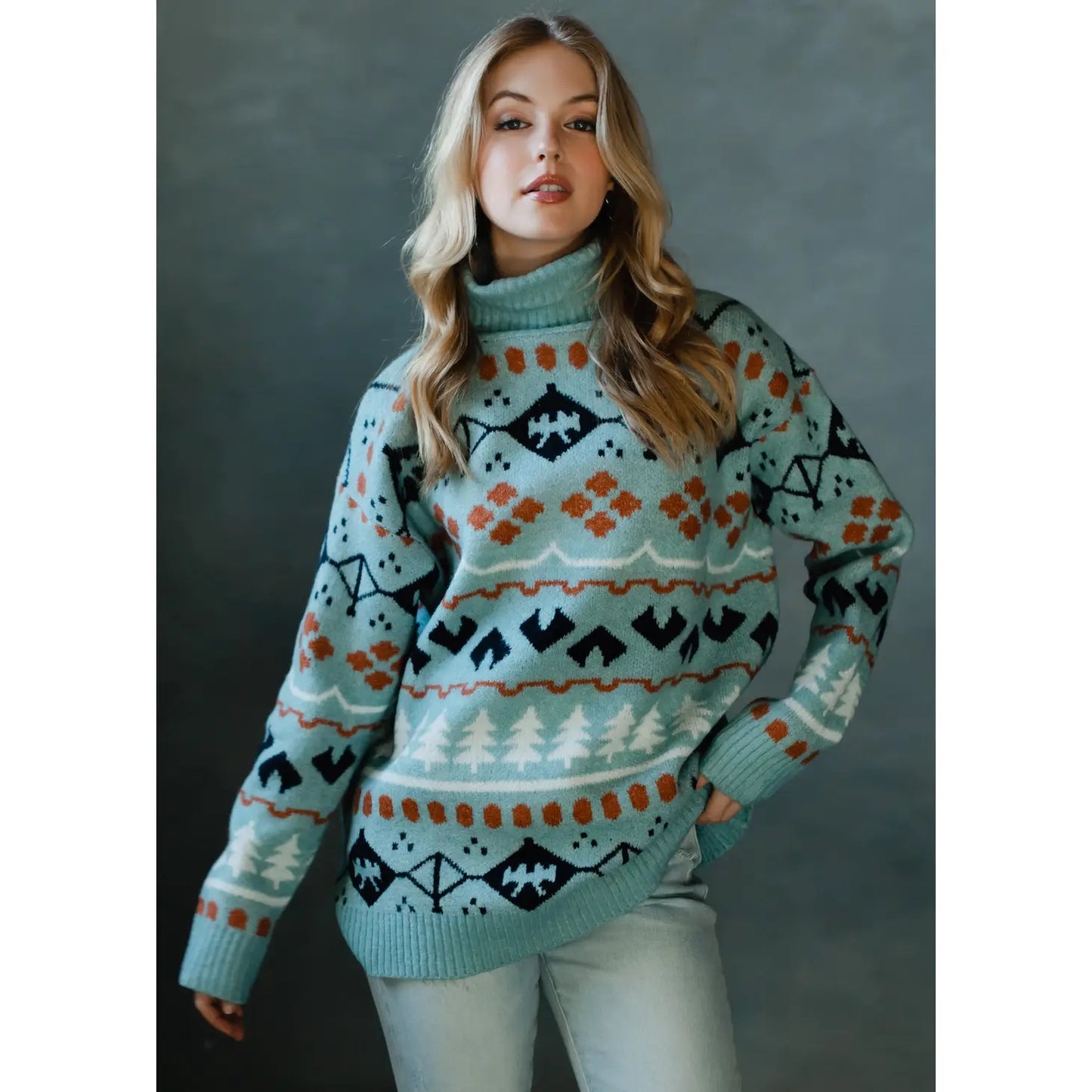 Blue Print Turtleneck Sweater